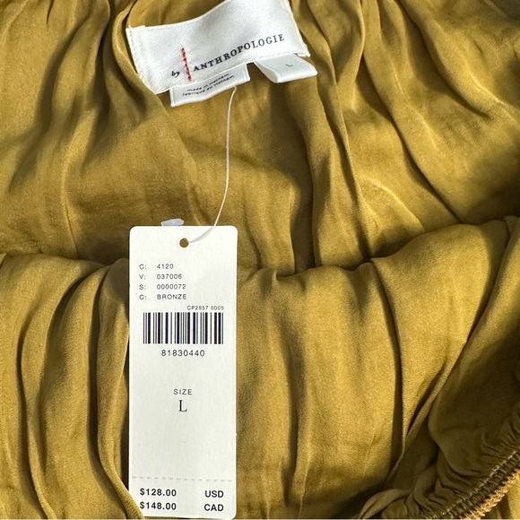 Anthropologie Tiered A-Line midi Skirt Large bronze gold New NWT pull on satin - Picture 10 of 12